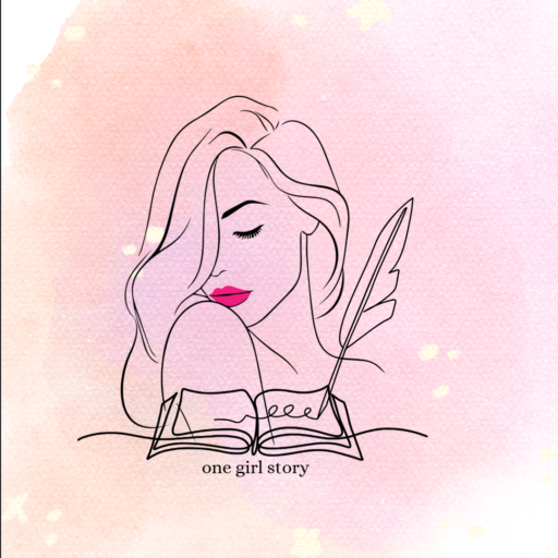 a girl with a book & a fur pen. its describing the one girl story